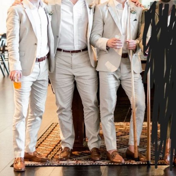 ASOS DESIGN skinny linen mix suit jacket in stone (tan color) - Picture 3 of 15